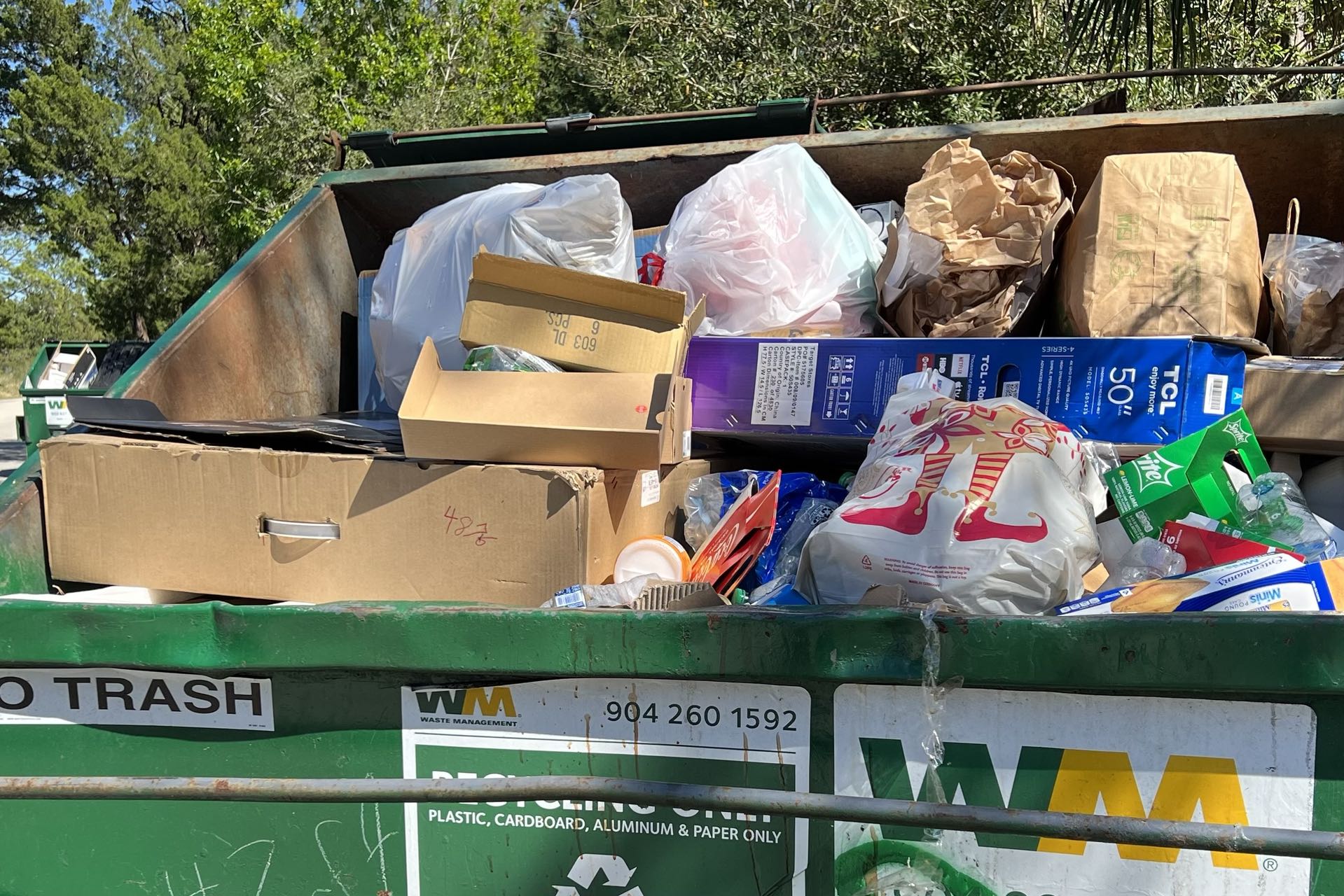 A close up view of a dumpster